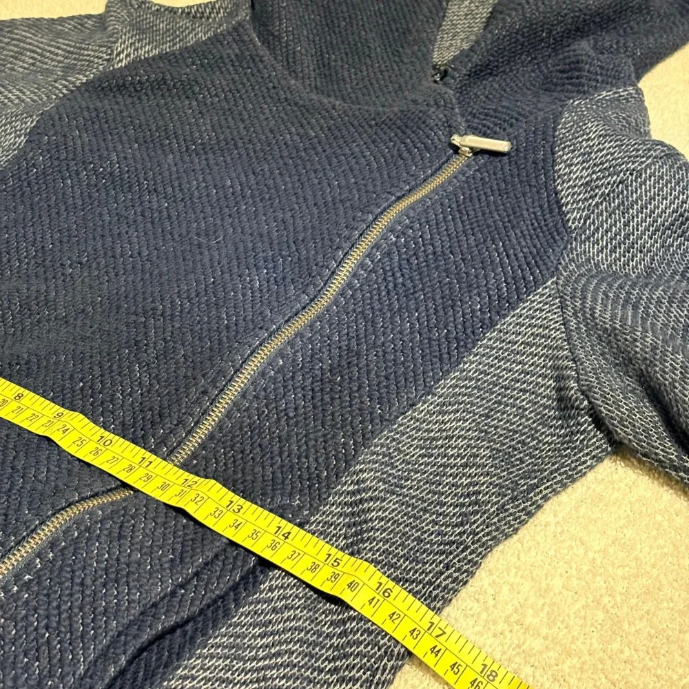 Lucky Brand Moto Hoodie Womens Medium Navy Blue Asymmetric Zip Textured Knit